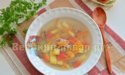 Диетический овощной супчик с печенью и сердечками